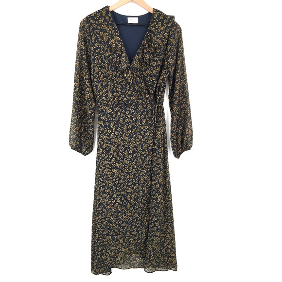 Everly Dresses & Skirts - Everly Wrap Dress Navy blue mustard yellow ditsy floral maxi prairie M women's
